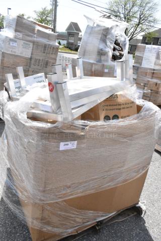 16 BRAND NEW SCRATCH AND DENT! Boxes Including 465B1836KE5 Steelton 18" x 36" NSF Black Epoxy 5-Shelf Kit with 72" Posts, 500TE32OVFL Tellus Products 32 oz. Oval Vented Dome Take-Out Lid - 300/Case, 485UJ7TN Choice 7 3/4" Jumbo Clear Unwrapped Straw - 12,000/Case, 2 600DUN24248 Regency 24" x 24" x 8" Aluminum Dunnage Rack - 1,500 lb. Capacity, 600DUN2036 Regency 36" x 20" x 8" Aluminum Dunnage Rack - 1630 lb. Capacity, 394EN502M Noble Products Powder-Free Disposable Blue Exam Grade Nitrile 4 Mil Thick Textured Gloves - Medium - 1000/Case.  16 Times Your Bid!