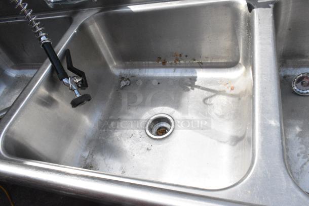 Stainless Steel 3 Bay Sink w/ Left Side Drain Board, Faucet, Handles and Spray Nozzle Attachments. - Image 4 of 11