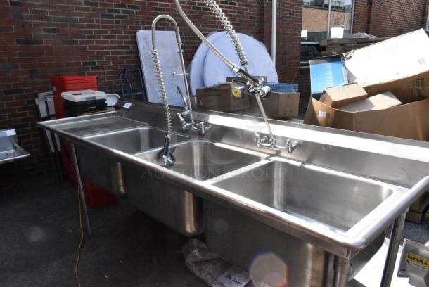Stainless Steel 3 Bay Sink w/ Left Side Drain Board, Faucet, Handles and Spray Nozzle Attachments. - Image 8 of 11