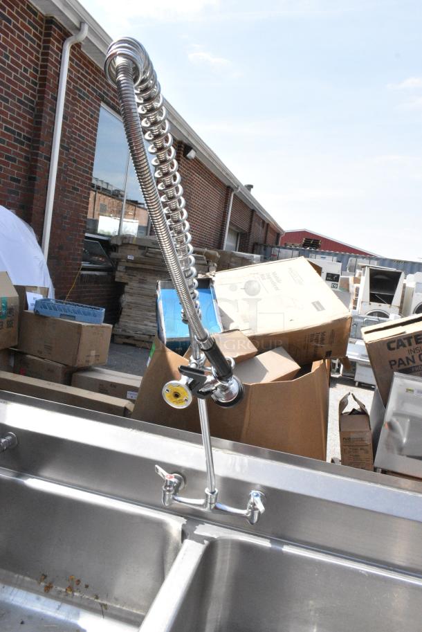 Stainless Steel 3 Bay Sink w/ Left Side Drain Board, Faucet, Handles and Spray Nozzle Attachments. - Image 9 of 11