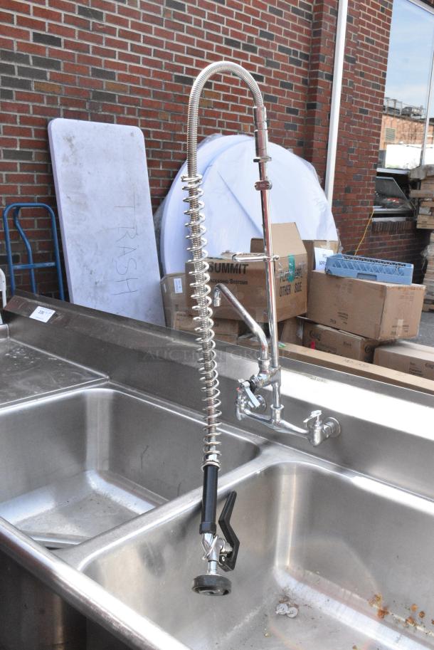 Stainless Steel 3 Bay Sink w/ Left Side Drain Board, Faucet, Handles and Spray Nozzle Attachments. - Image 10 of 11