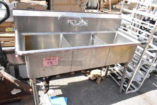 Stainless Steel 3 Bay Sink w/ Faucet and Handles. - Image 1 of 6