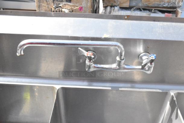 Stainless Steel 3 Bay Sink w/ Faucet and Handles. - Image 5 of 6