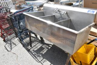 Stainless Steel 3 Bay Sink w/ Faucet and Handles.