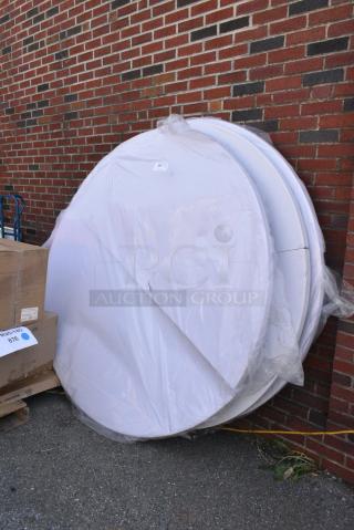 3 BRAND NEW SCRATCH AND DENT! White Round Folding Table. 3 Times Your Bid!