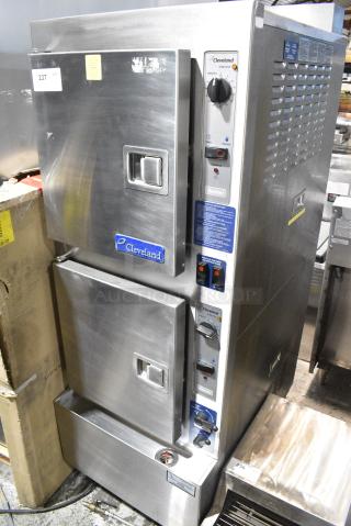 Cleveland 24CGA10.2 Gemini Stainless Steel Commercial Natural Gas Powered 2 Deck Stem Cabinet. 72,000 BTU.