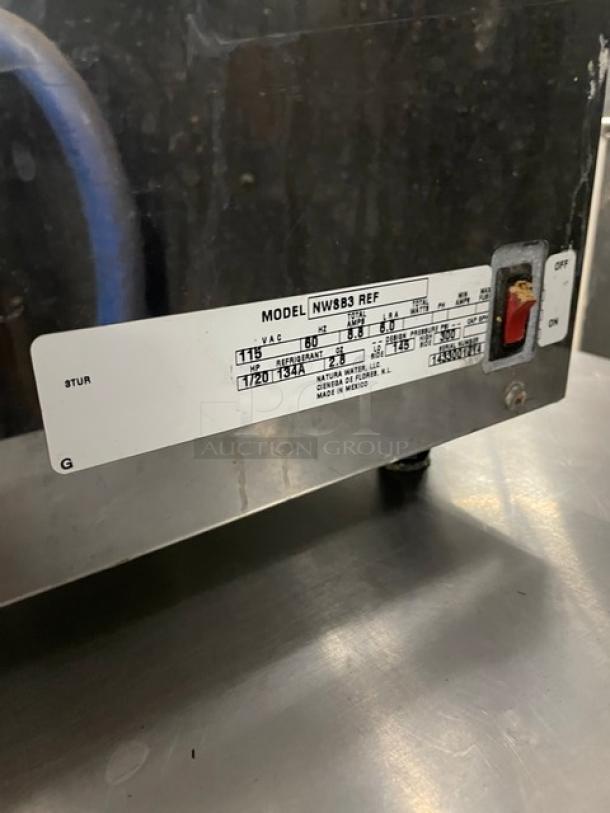 Natura Commercial Stainless Steel Electric Powered Countertop Refrigerated Water Dispenser! With 3 Tap Style Dispensing Faucets! Model: NWSB3 REF SN: 1433001014! 115V! On Legs! - Image 6 of 7