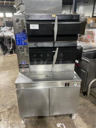 Cleveland Range Commercial Stainless Steel Natural Gas Powered 2-Compartment Pressure Steamer! With Indvidual Controls! With Built In Pan Slides! With Enclosed Cabinet Base! On Legs!