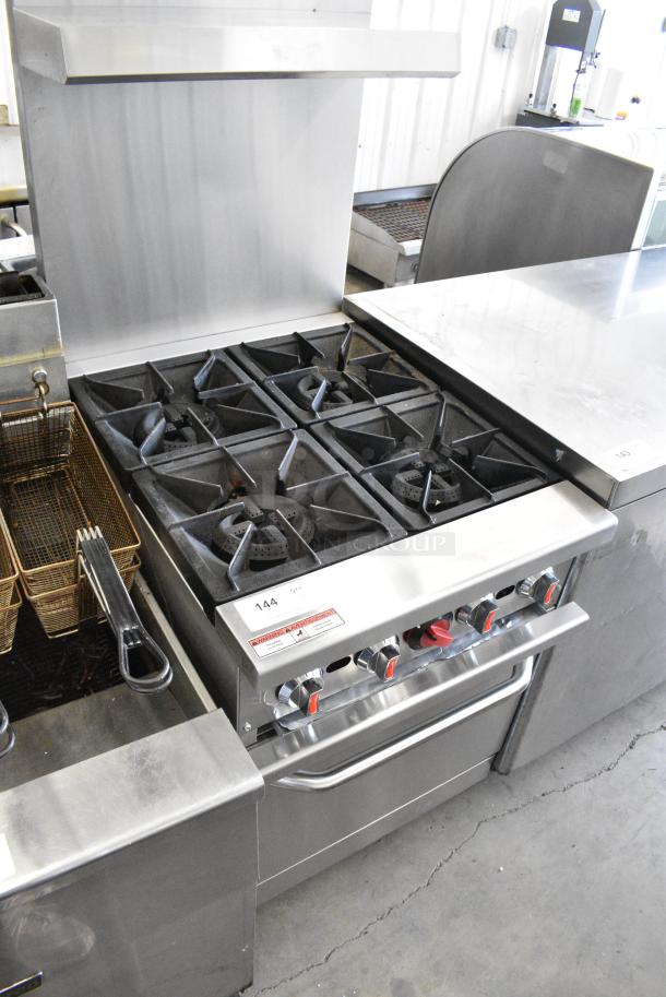 Hurakan Stainless Steel Commercial Floor Style Natural Gas Powered 4 Burner Range w/ Oven, Over Shelf and Back Splash. - Image 2 of 12