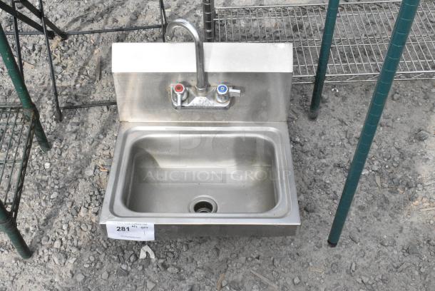 Stainless Steel Wall Mount Single Bay Sink w/ Faucet and Handles. - Image 1 of 4