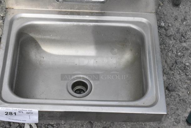 Stainless Steel Wall Mount Single Bay Sink w/ Faucet and Handles. - Image 3 of 4
