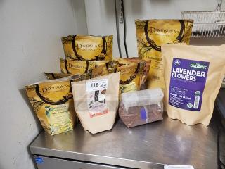 One Lot of Miscellaneous Teas, Lavender Flowers, and Chamomile Flowers.