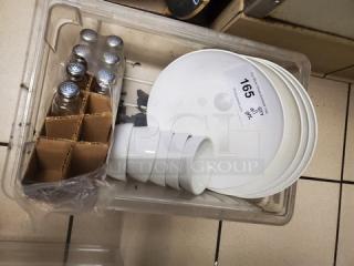 Lot of Miscellaneous Plates, Bowls, and Salt & Pepper Shakers.