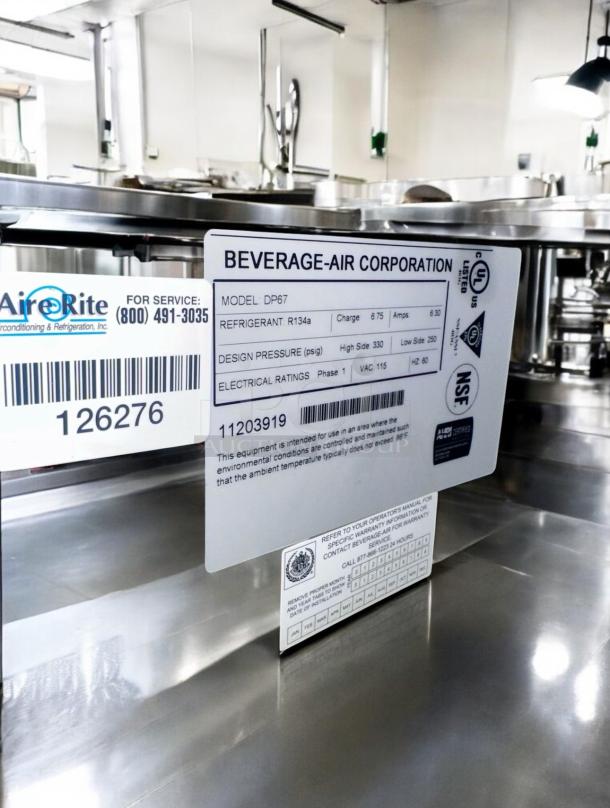 Excellent Condition Pizza Prep Table – Beverage-Air DP67 – 115V Electric – Heavy-Duty Stainless Steel – Tested & Working! - Image 9 of 11