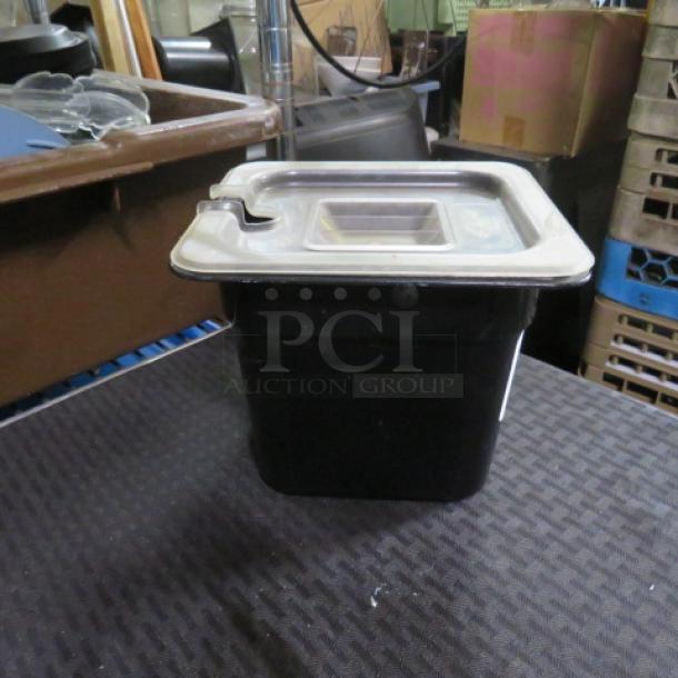 One 1/6 Size 6 Inch Deep Black Food Storage Container Woth Lid. - Image 1 of 1