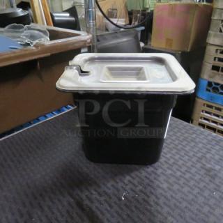 One 1/6 Size 6 Inch Deep Black Food Storage Container Woth Lid.