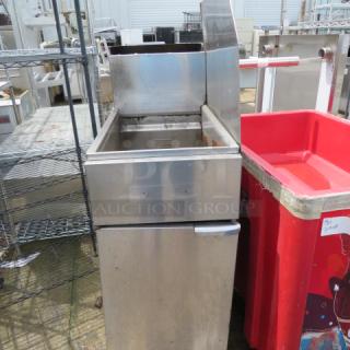 One Stainless Steel Natural Gas Deep Fryer With A Right Side Splash, On Casters.  15.5X30X53