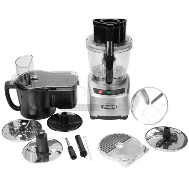 BRAND NEW! Waring Commercial Electric Powered Countertop Dice Combination Food Processor! With 4 Qt. Clear Bowl! With Continuous Feed Attachment & 3 Discs! Model: WFP16SCD! - Image 1 of 1
