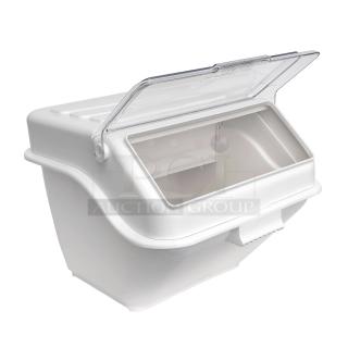 BRAND NEW! Winco Commercial White 10-Gal./150-Cup Stackable Shelf Ingredient Bin! With Clear Polycarbonate One-Handed Lift Style Lid & Ingredient Scoop! Model: IB-10S! 2X Your Bid!