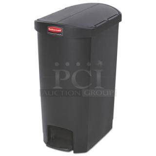 BRAND NEW! Rubbermaid Slim Jim Series Commercial Black Resin Rectangular End Step-On Style 13 Gal. Trash/Waste Bin! Model: 1883612!