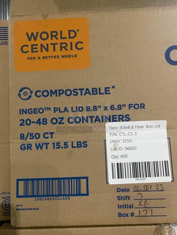 BRAND NEW! Mixed Pallet! Ingeo Pla Lid 8.8" x 6.8" Fiber Box Lids! Perfect For 20-48oz Containers!  Model CTL-CS-3! 22 X Your Bid! - Image 5 of 9