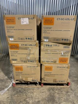BRAND NEW! Complete Pallet! World Centric 48oz Laminated Containers! Made of Compostable Plant Fiber!  8.7x6.7x3.1 Inches! Model CT-SC-U3L-LF! 18 X Your Bid!