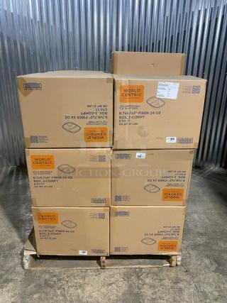 BRAND NEW! Complete Pallet! World Centric 24oz 2 Compartment Containers! Made of Compostable Plant Fiber!  8.7x6.7x2 Inches! Model CT-SC-24D-LFP! 18 X Your Bid!