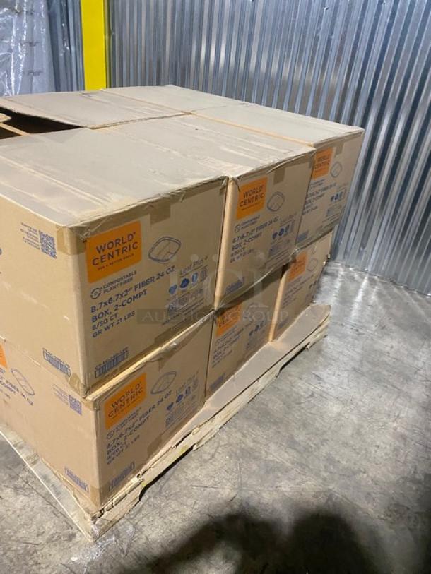 BRAND NEW! Complete Pallet! World Centric 24oz 2 Compartment Containers! Made of Compostable Plant Fiber!  8.7x6.7x2 Inches! Model CT-SC-24D-LFP! 12 X Your Bid! - Image 2 of 11