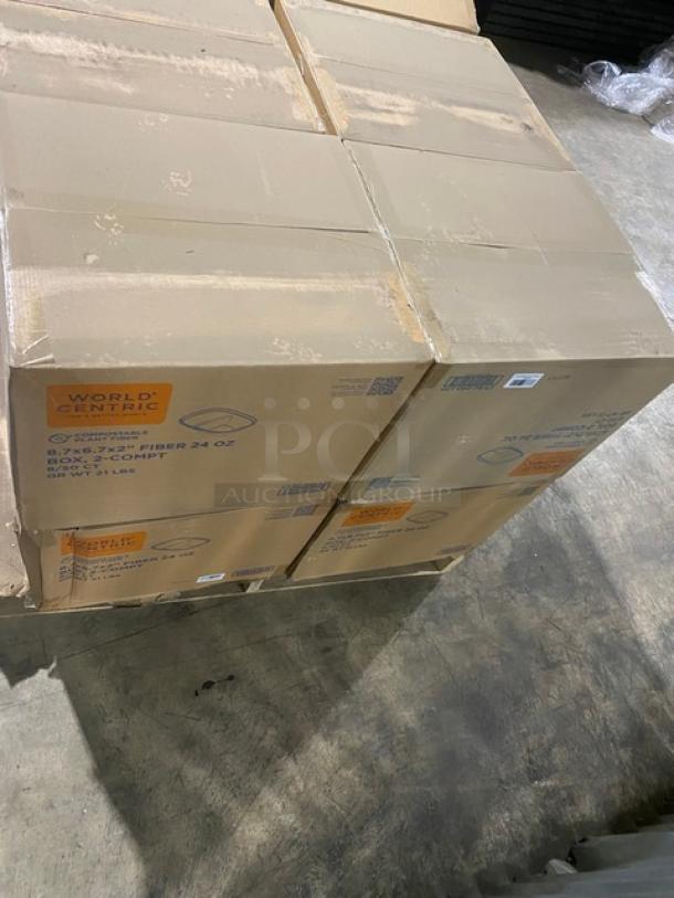 BRAND NEW! Complete Pallet! World Centric 24oz 2 Compartment Containers! Made of Compostable Plant Fiber!  8.7x6.7x2 Inches! Model CT-SC-24D-LFP! 12 X Your Bid! - Image 3 of 11
