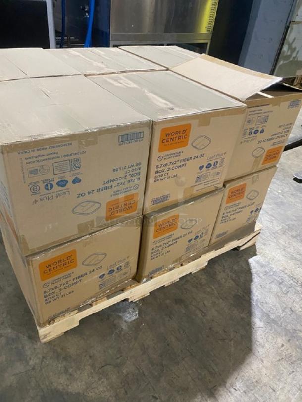 BRAND NEW! Complete Pallet! World Centric 24oz 2 Compartment Containers! Made of Compostable Plant Fiber!  8.7x6.7x2 Inches! Model CT-SC-24D-LFP! 12 X Your Bid! - Image 4 of 11
