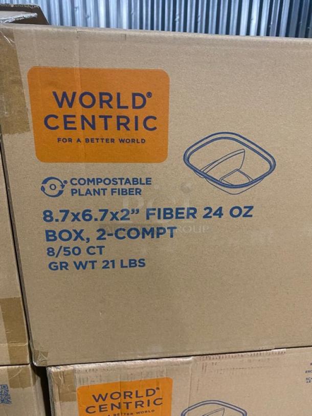 BRAND NEW! Complete Pallet! World Centric 24oz 2 Compartment Containers! Made of Compostable Plant Fiber!  8.7x6.7x2 Inches! Model CT-SC-24D-LFP! 12 X Your Bid! - Image 6 of 11