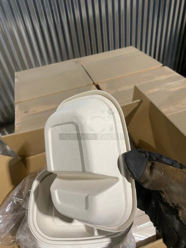 BRAND NEW! Complete Pallet! World Centric 24oz 2 Compartment Containers! Made of Compostable Plant Fiber!  8.7x6.7x2 Inches! Model CT-SC-24D-LFP! 12 X Your Bid! - Image 8 of 11