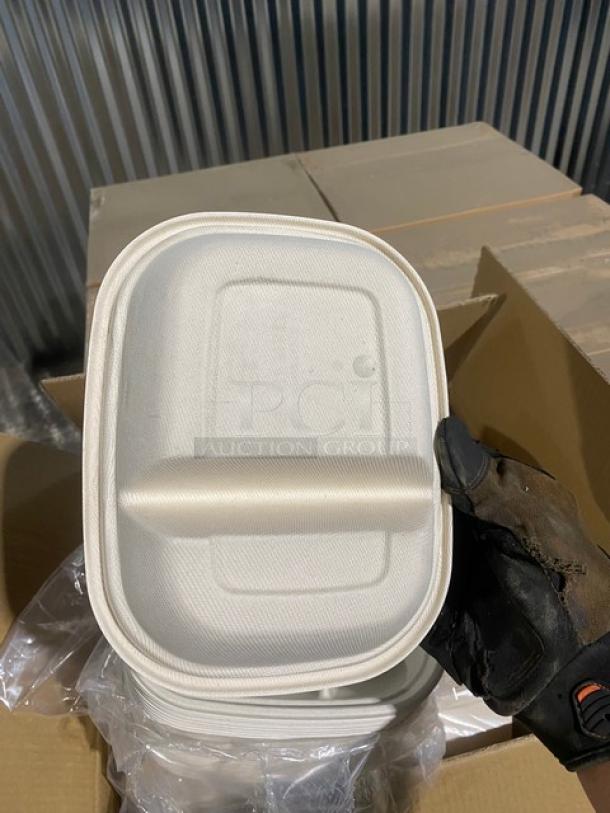 BRAND NEW! Complete Pallet! World Centric 24oz 2 Compartment Containers! Made of Compostable Plant Fiber!  8.7x6.7x2 Inches! Model CT-SC-24D-LFP! 12 X Your Bid! - Image 9 of 11
