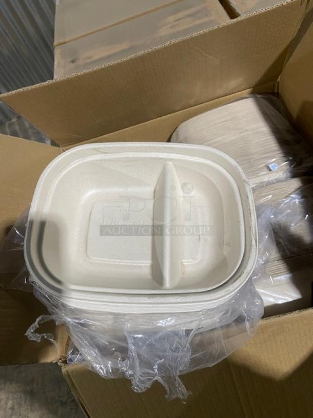 BRAND NEW! Complete Pallet! World Centric 24oz 2 Compartment Containers! Made of Compostable Plant Fiber!  8.7x6.7x2 Inches! Model CT-SC-24D-LFP! 12 X Your Bid! - Image 10 of 11