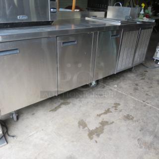 One Delfield Custom 3 Door Refrigerated Dessert Bar With Top Ice Cream Freezer With Flip Lid, Sink, And Conservewell Heated Utensil Holder. 115 Volt. Model# Mark-7-000. 101X35X40 - Item #1181670