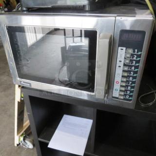 One Amana Stainless Steel Microwave. Model# RCS10TS. 120 Volt. 22X17X30