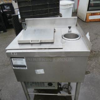 One Stainless Steel Custom Dessert Table With Drop In Ice Cream Freezer With A Utensil Sink And Back Splash. 25X24X34 - Item #1181864