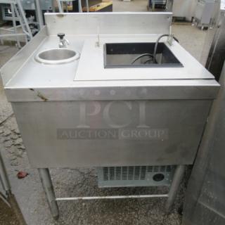 One Stainless Steel Custom Dessert Table With Drop In Ice Cream Freezer With A Utensil Sink And Back Splash. Missing Lid.25X24X34 - Item #1181865