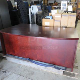 One NEW Cherry Desk With 4 Drawers. 7X48X29.