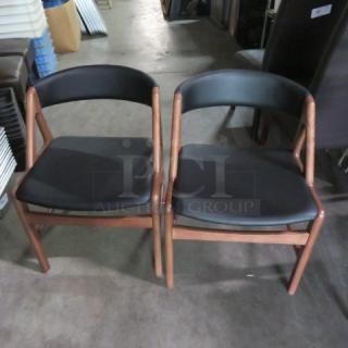 Wooden Chair With Black Cushioned Barrel Back And Black Cushioned Seat. 2XBID