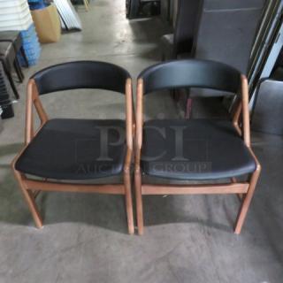 Wooden Chair With Black Cushioned Barrel Back And Black Cushioned Seat. 2XBID