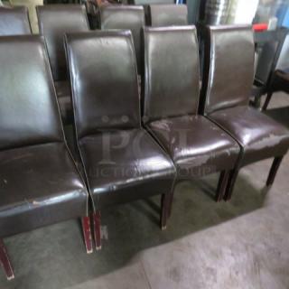 Wooden Chair With Brown Cushioned Seat And Back. NEED TO BE RECOVERED.  See PICS!  4XBID
