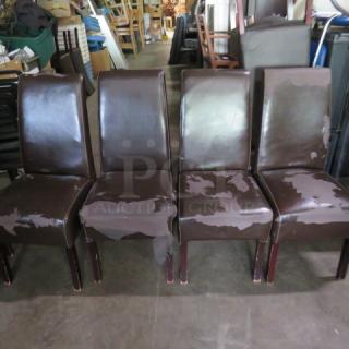 Wooden Chair With Brown Cushioned Seat And Back. NEED TO BE RECOVERED.  See PICS!  4XBID