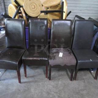 Wooden Chair With Brown Cushioned Seat And Back. NEED TO BE RECOVERED.  See PICS!  4XBID