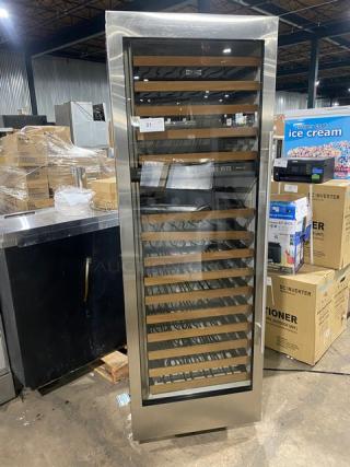 Sub-Zero Commercial Stainless Steel Single Glass Door Built-In Single Section Dual Zone Wine Storage Cabinet! With 15 Roller-Glide Compartment Shelves!  Model: 427G SN: F2136193! 115V 1 Phase!