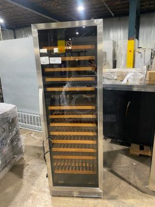 Eurodib Commercial Stainless Steel Single Glass Door Reach In Single Section Dual Zone Wine Storage Cabinet! With Roller-Glide Compartment Shelves!  Model: MH-168DZ SN: MH168DZ1406021! 115V!