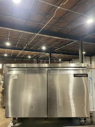 Continental Commercial Stainless Steel 2 Door Undercounter Worktop Refrigerator! Model: SW48 SN: 15080937! 115V 1 Phase! On Casters!