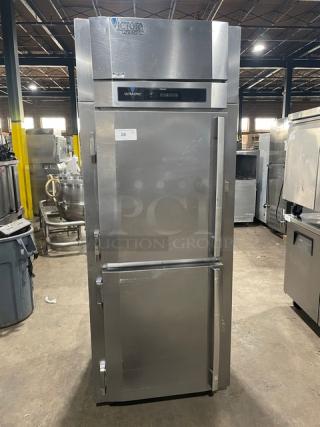 Victory Ultra Spec Series Commercial Stainless Steel Solid Half Door Single Section Extra Wide Reach In Freezer! With Poly Coated Wire Rack! Model: FS-1D-S1-EWHDHC18RC SN: 14507091! 115V 1 Phase! On Casters!