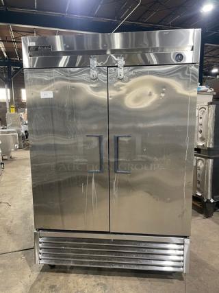 True Commercial Stainless Steel Solid 2 Door Reach In Refrigerator! Model: T-49 SN: 6720533! 115V 1 Phase! On Casters!