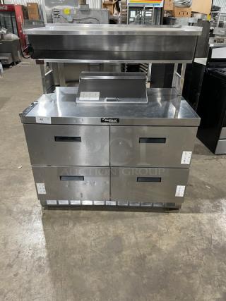Delfield Commercial Stainless Steel 4 Drawer Refrigerated Bain Marie Style Mega Top Salad/Sandwich Prep Table! With Enclosed Storage Overhead!